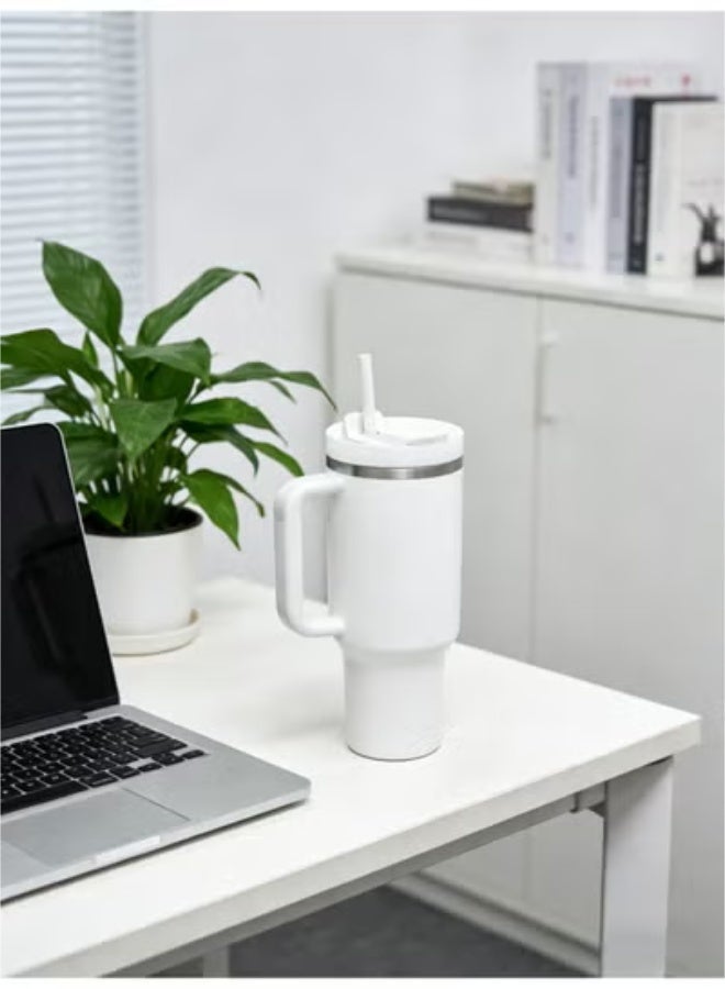 EXCLIFE Stainless Steel Vacuum Flask with Lid and Straw White - Image 4